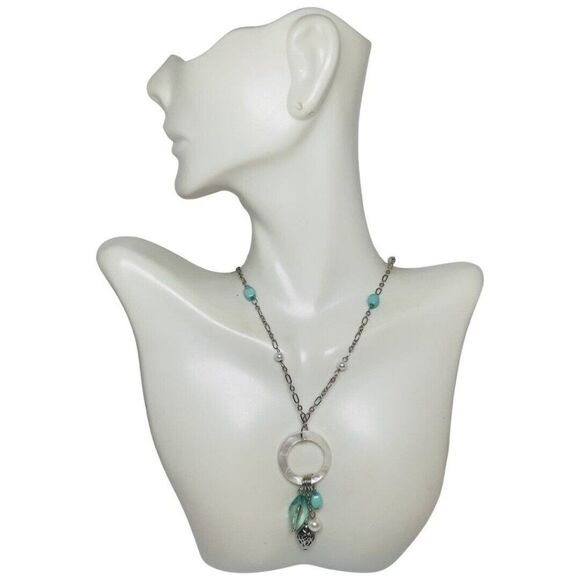 Lia Sophia Mother Of Pearl Mint Green Beaded Minimalist Silver Tone Necklace 30” - Picture 3 of 14